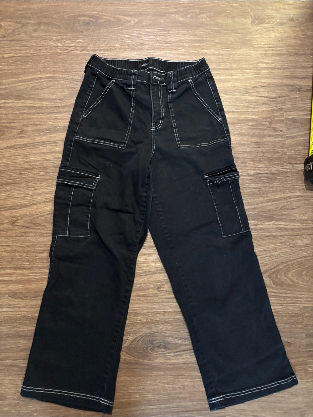 Rue21 Skater Pant Black Cargo Pants Y2K white Contrast Stitching Juniors M